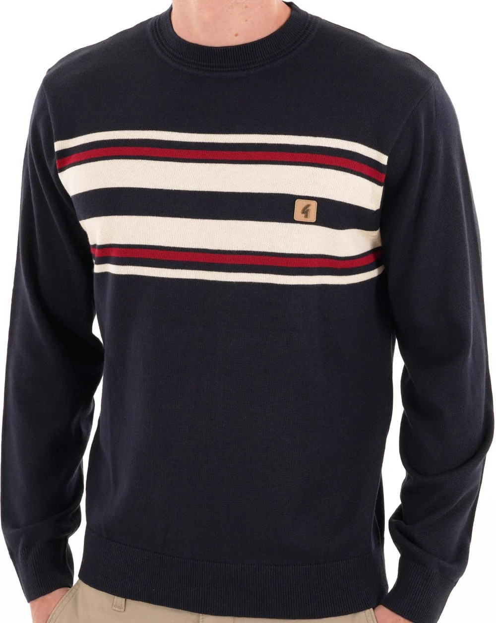 Gabicci Vintage Liam Striped Crew Knit Navy - Image 3