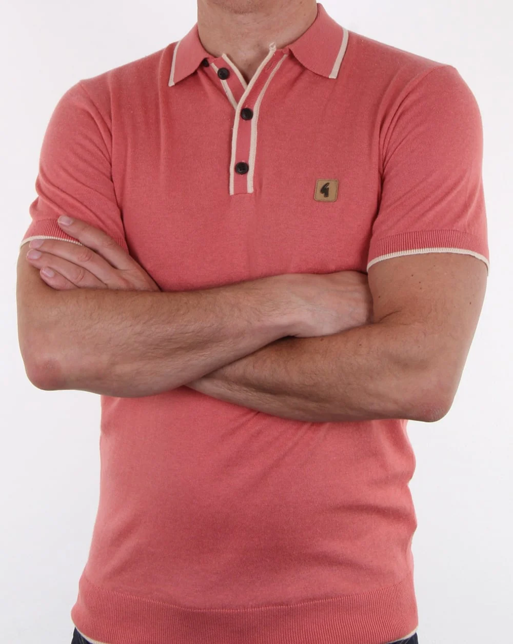 Gabicci Vintage Linekar Knitted Polo Shirt Pink - Image 3