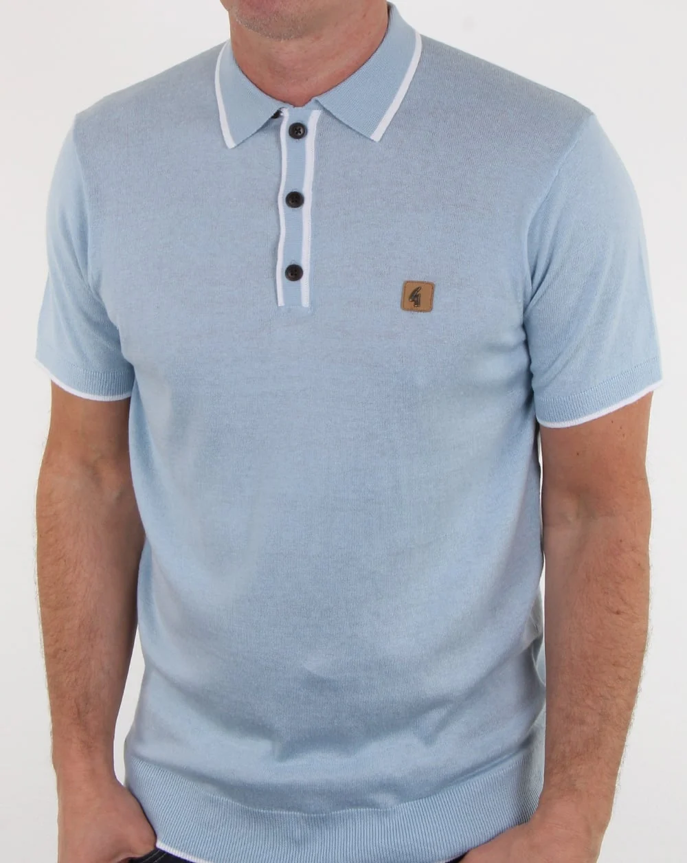 Gabicci Vintage Linekar Knitted Polo Shirt Sky Blue