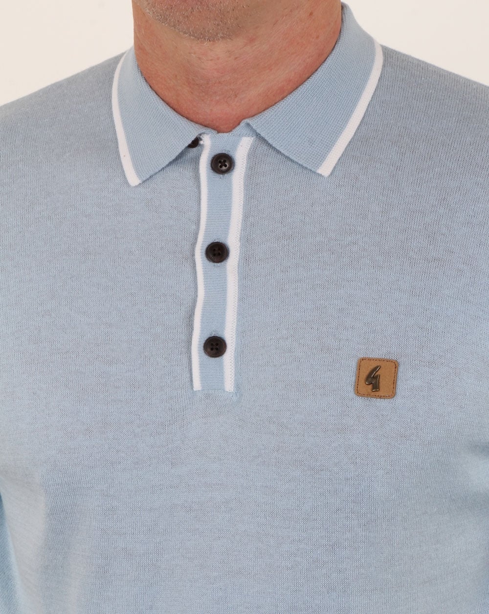 Gabicci Vintage Linekar Knitted Polo Shirt Sky Blue - Image 2