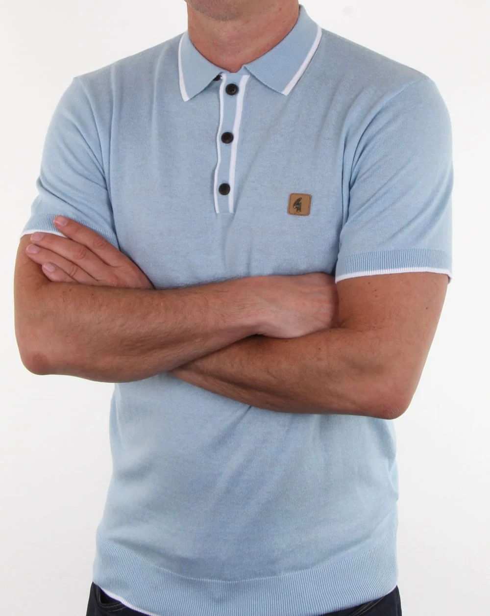 Gabicci Vintage Linekar Knitted Polo Shirt Sky Blue - Image 3
