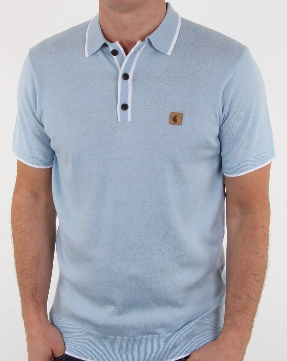 Gabicci Vintage Linekar Knitted Polo Shirt Sky Blue - Image 4