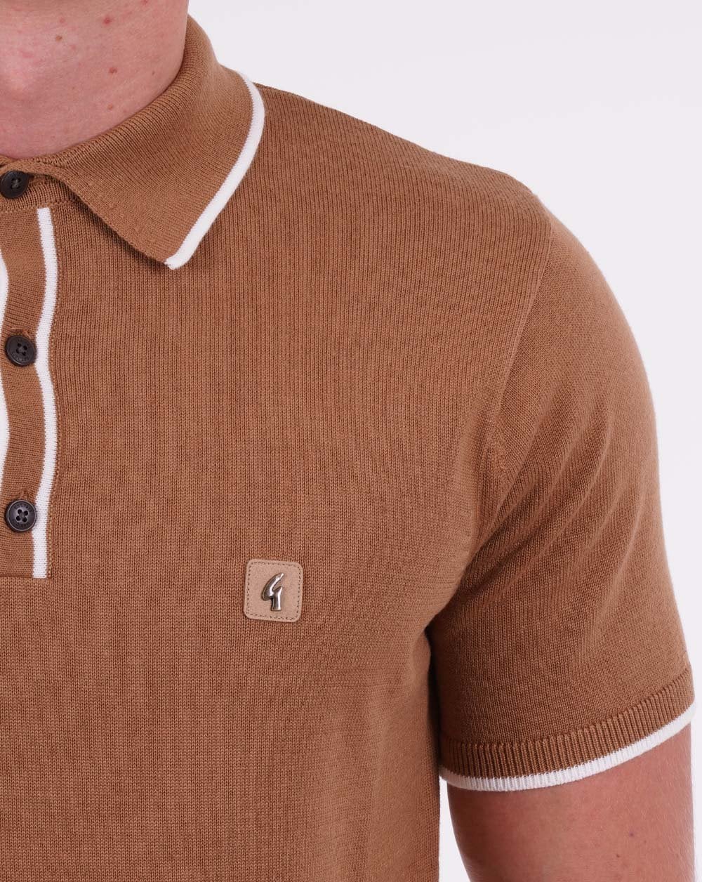 Gabicci Vintage Lineker Knitted Polo Camel - Image 2