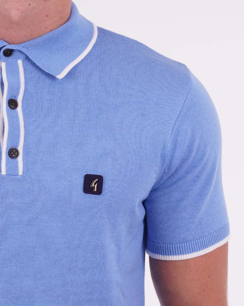 Gabicci Vintage Lineker Knitted Polo Marina Blue - Image 2