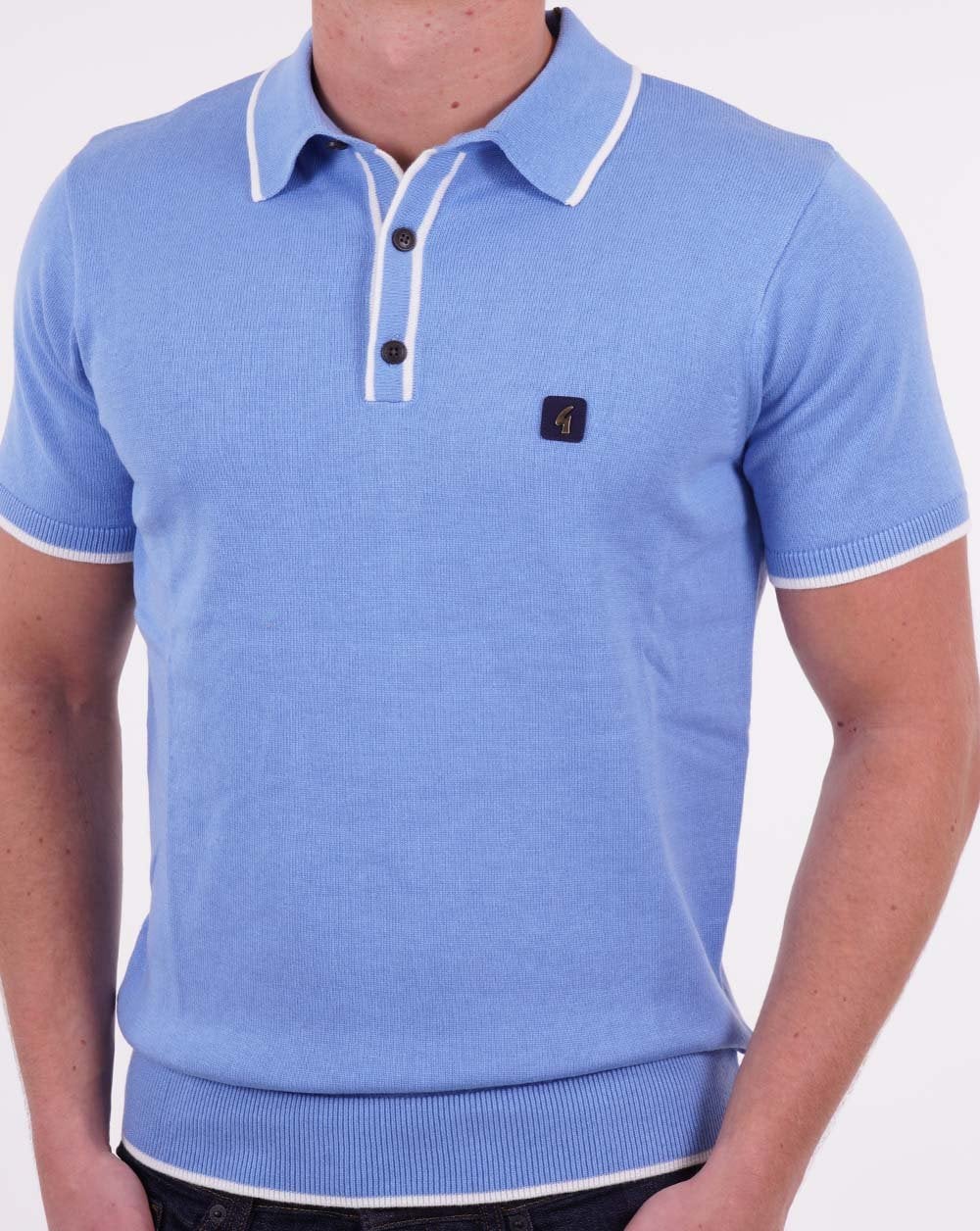 Gabicci Vintage Lineker Knitted Polo Marina Blue - Image 3