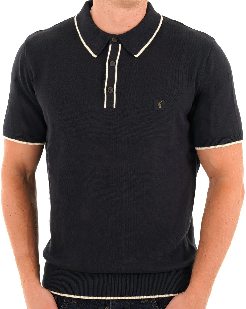 Gabicci Vintage Lineker Knitted Polo Navy - Image 3