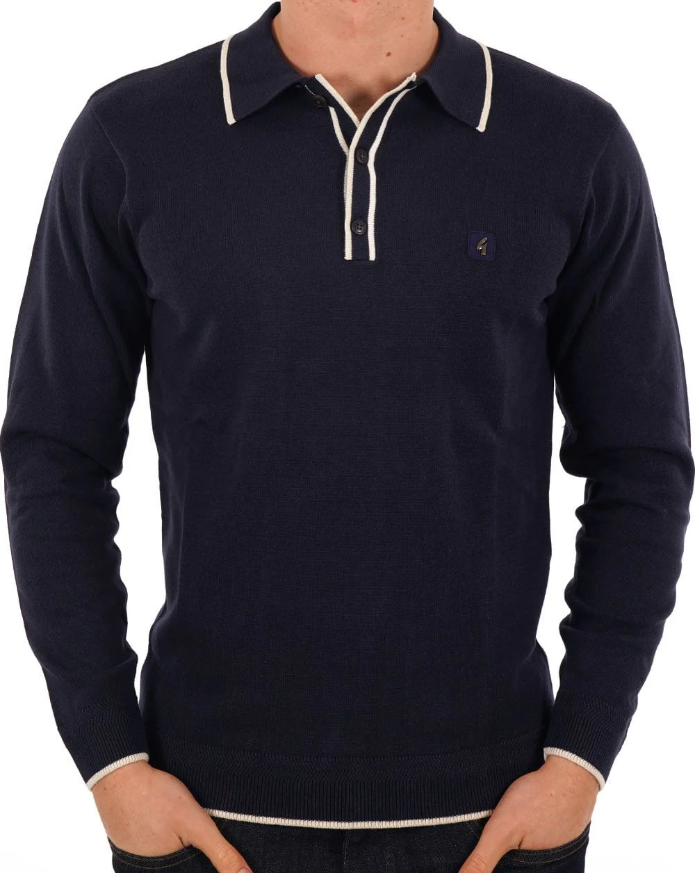 Gabicci Vintage Lineker Knitted Polo Navy - Image 4