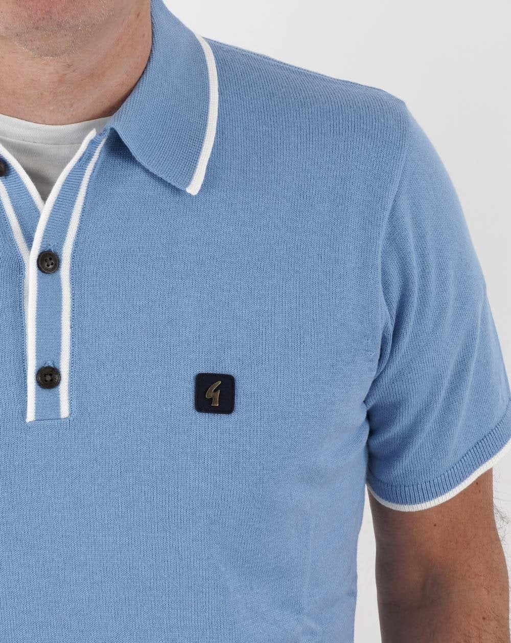 Gabicci Vintage Lineker Knitted Polo Sky - Image 2