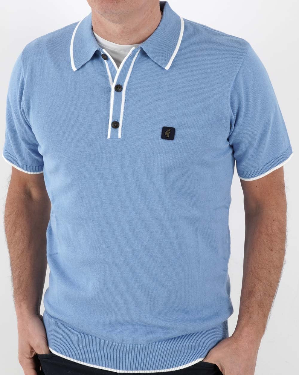 Gabicci Vintage Lineker Knitted Polo Sky - Image 3