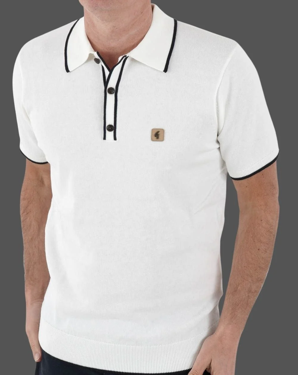 Gabicci Vintage Lineker Knitted Polo White - Image 4