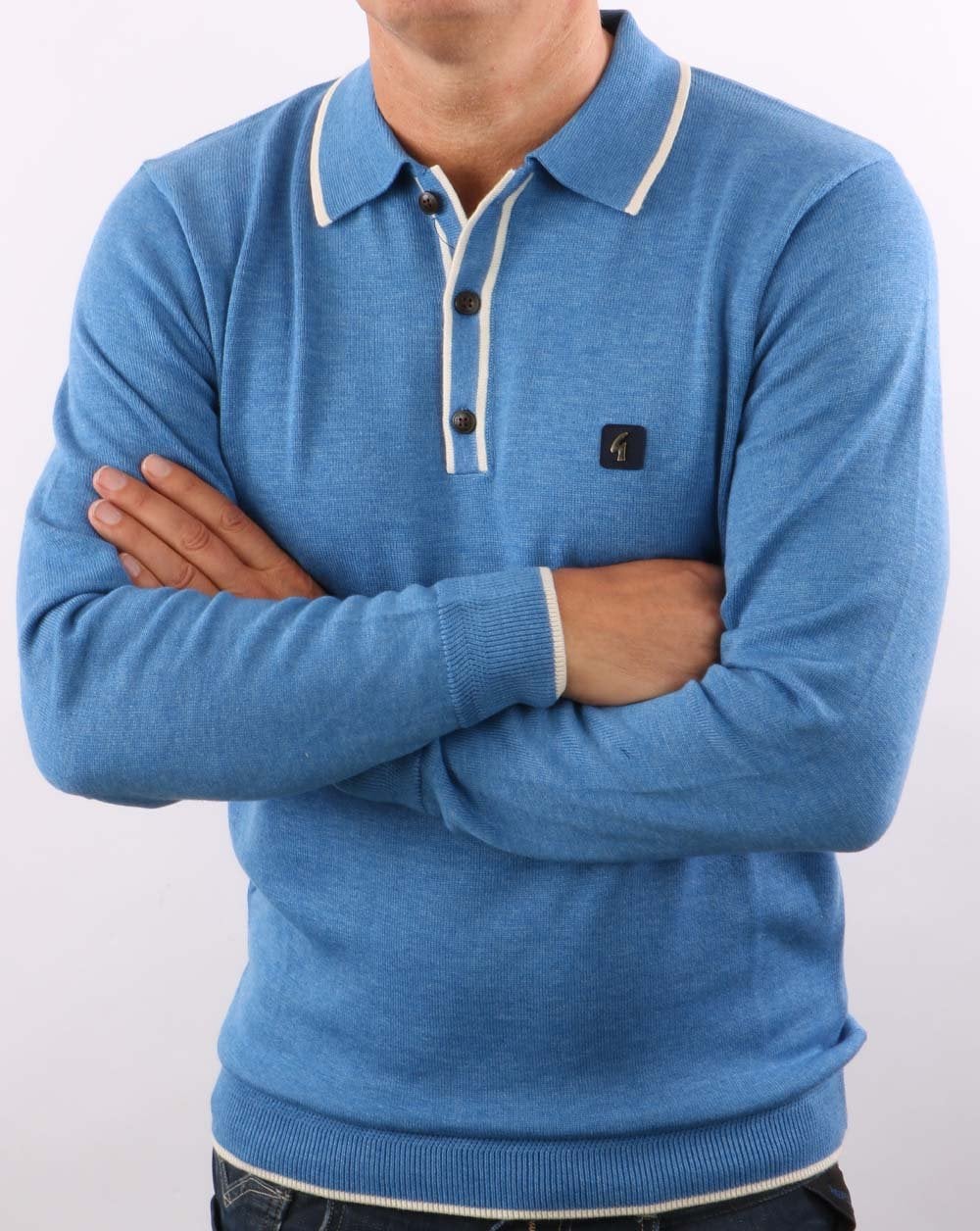 Gabicci Vintage Lineker Long Sleeve Knitted Polo Jasper - Image 3