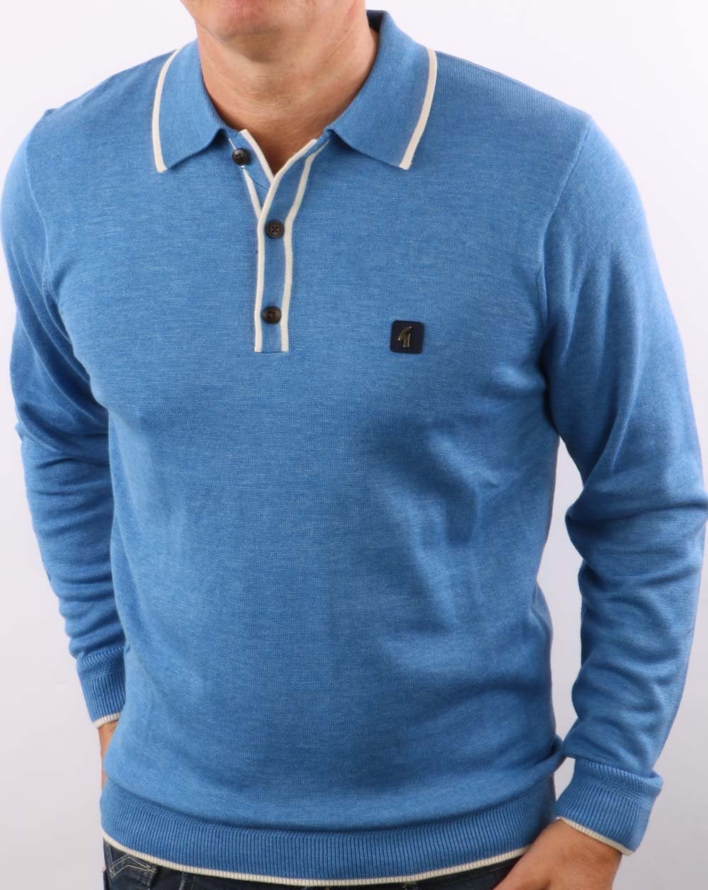 Gabicci Vintage Lineker Long Sleeve Knitted Polo Jasper - Image 4