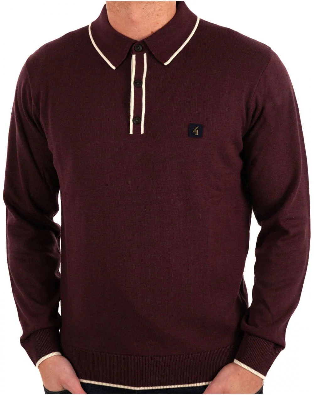 Gabicci Vintage Lineker LS Knitted Polo Berry