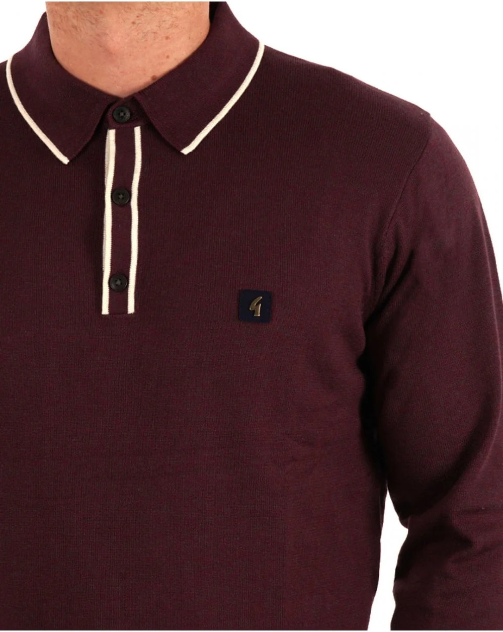 Gabicci Vintage Lineker LS Knitted Polo Berry - Image 2