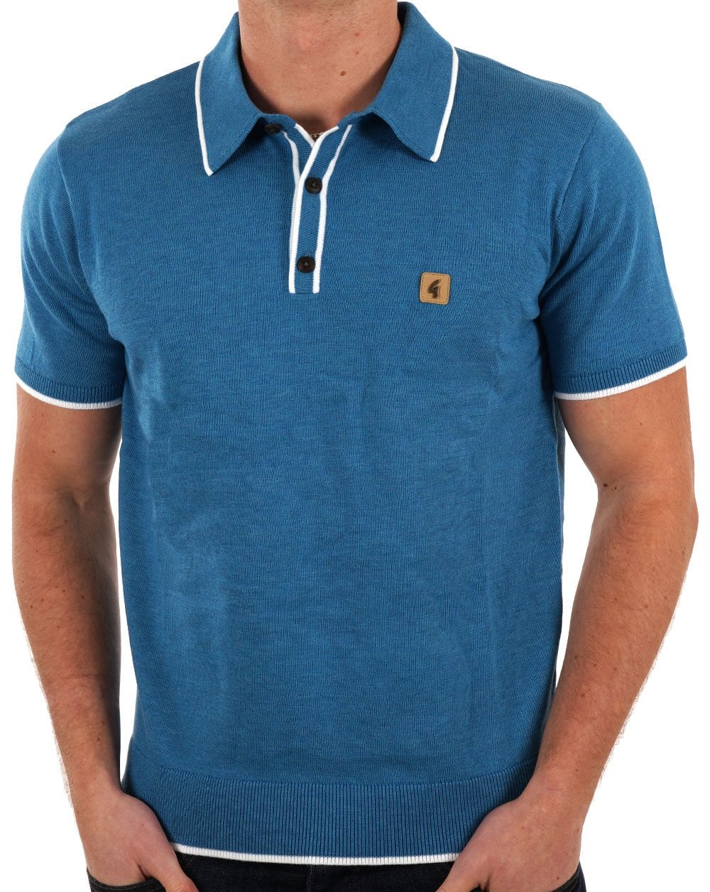Gabicci Vintage Lineker Tipped Knitted Polo Aqua - Image 3