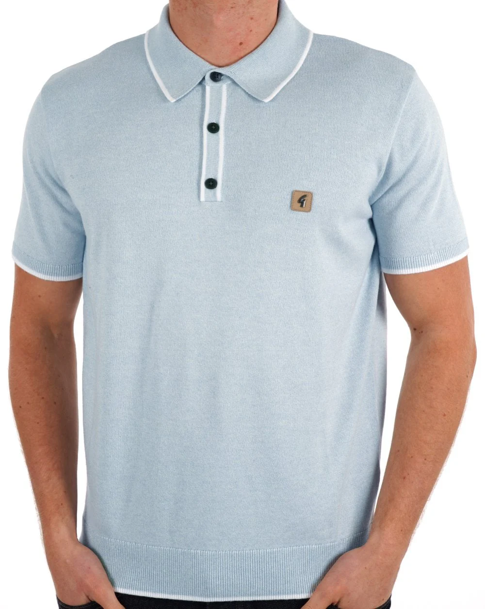 Gabicci Vintage Lineker Tipped Knitted Polo Sky Blue