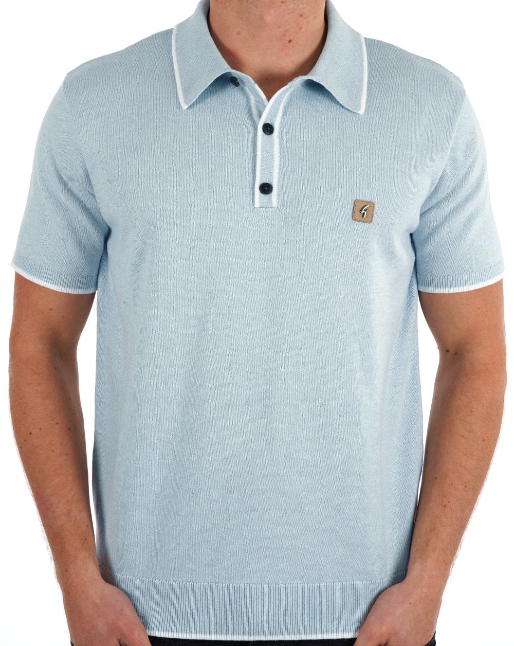 Gabicci Vintage Lineker Tipped Knitted Polo Sky Blue - Image 3