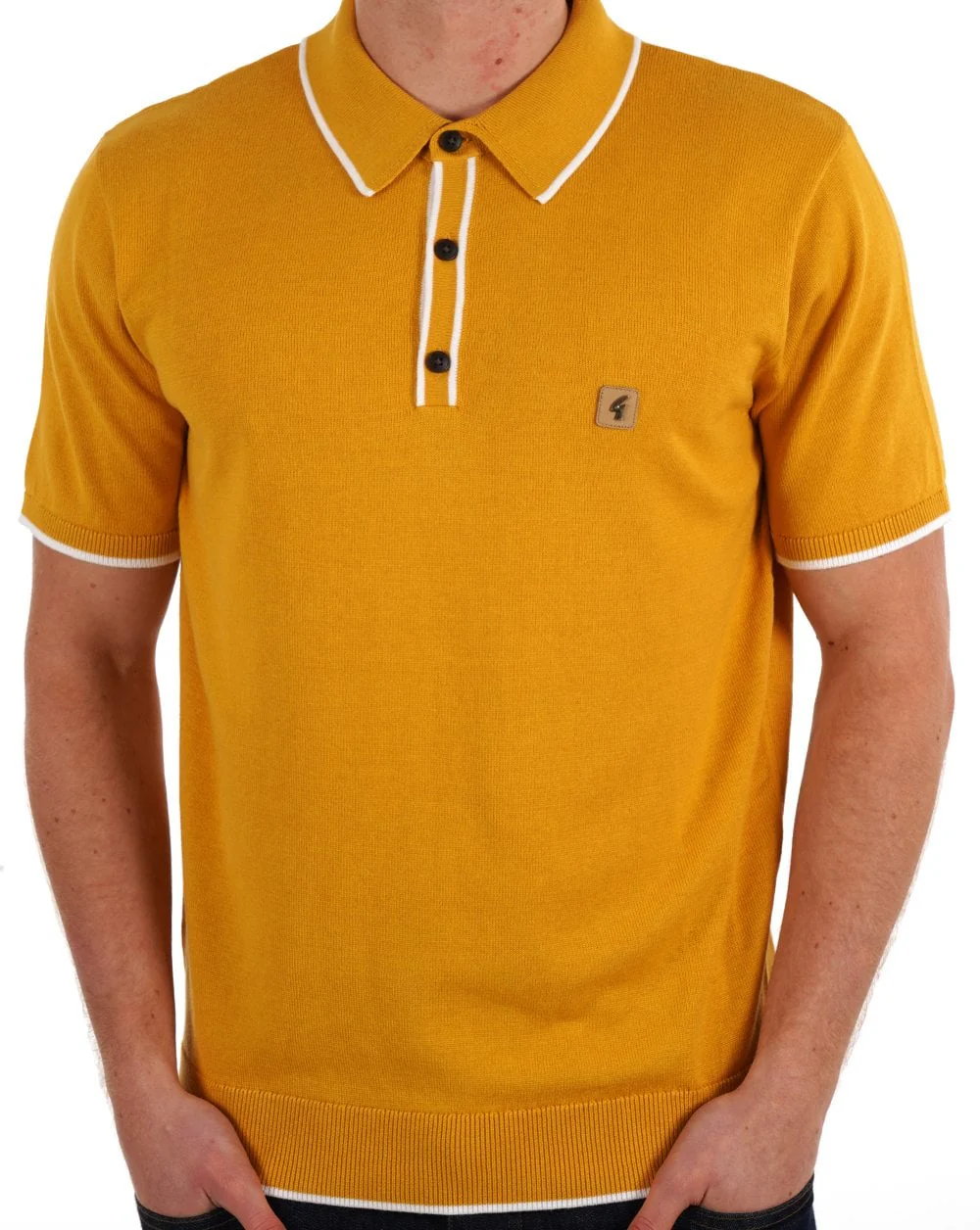 Gabicci Vintage Lineker Tipped Knitted Polo Yellow