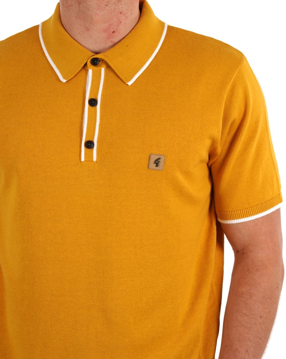 Gabicci Vintage Lineker Tipped Knitted Polo Yellow - Image 2