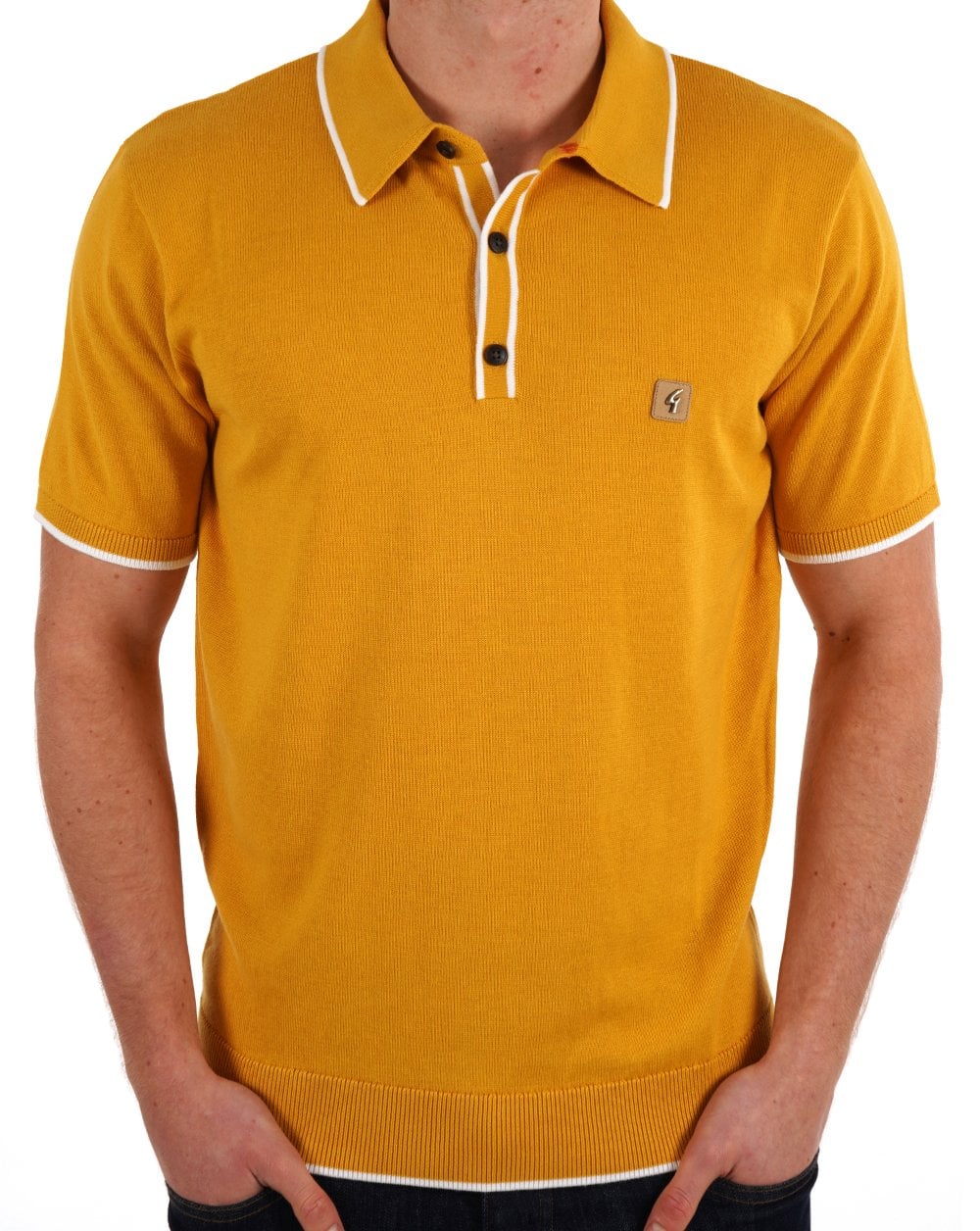 Gabicci Vintage Lineker Tipped Knitted Polo Yellow - Image 3