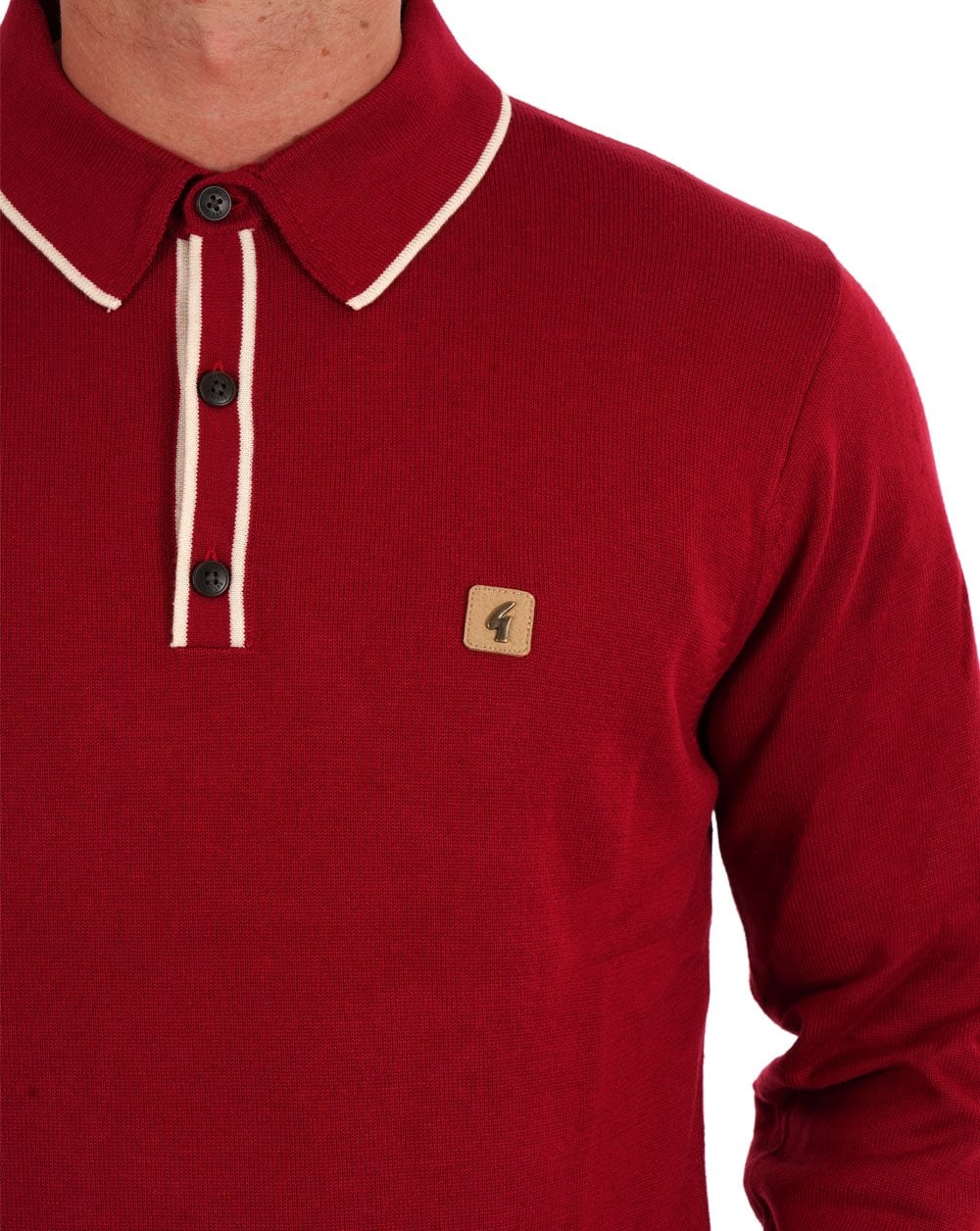 Gabicci Vintage Lineker Tipped Polo Cherry - Image 2