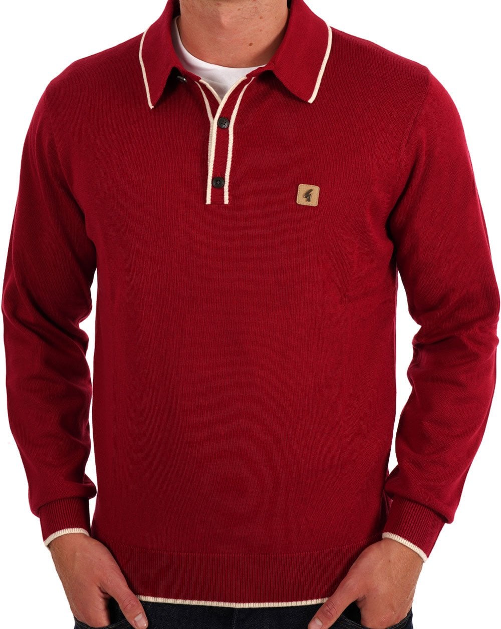 Gabicci Vintage Lineker Tipped Polo Cherry - Image 3