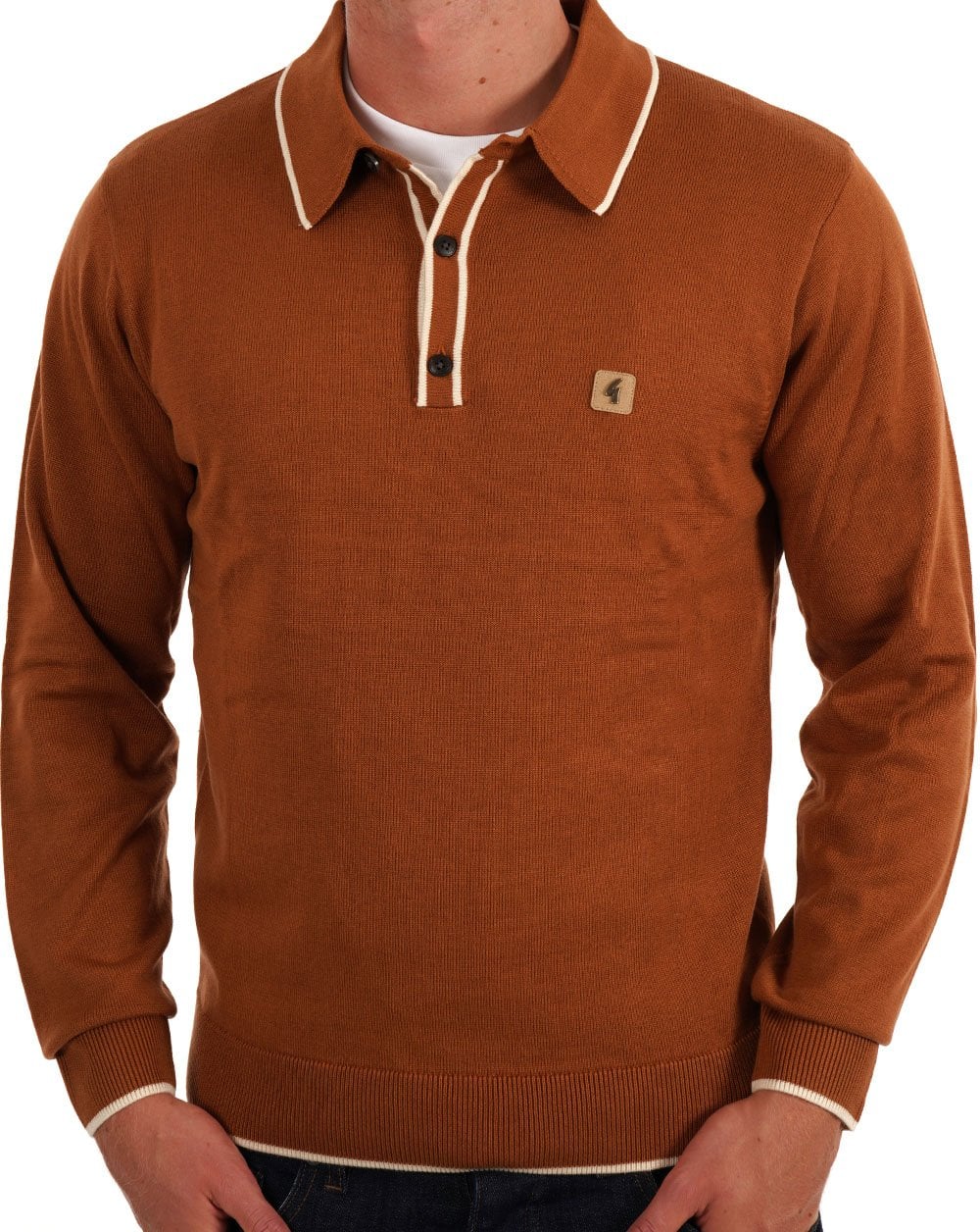 Gabicci Vintage Lineker Tipped Polo Knit Walnut - Image 3