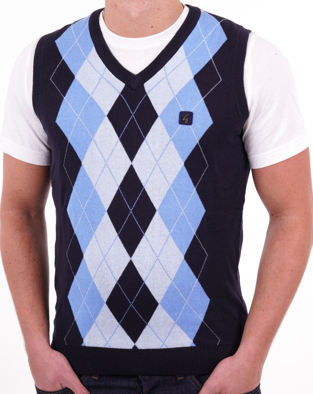 Gabicci Vintage Matty Argyle Knit Tank Navy/Blue