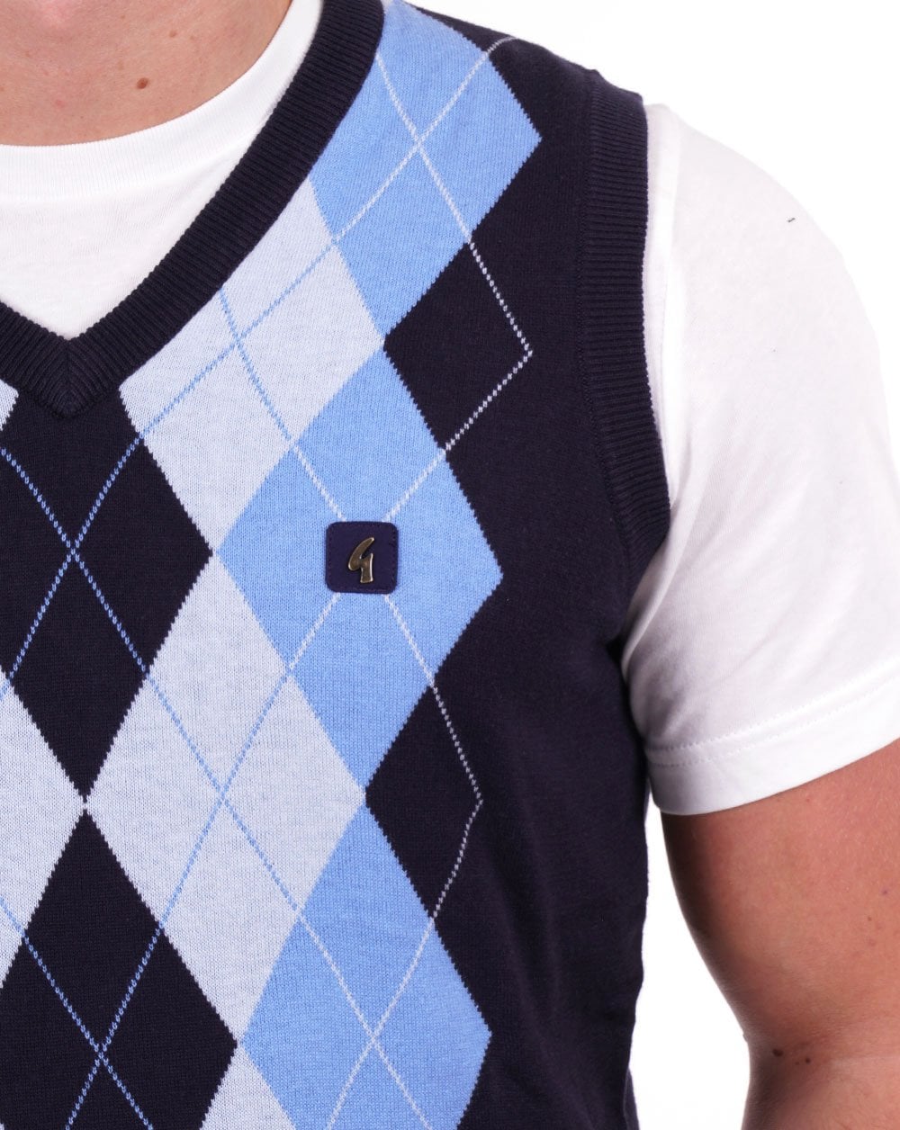 Gabicci Vintage Matty Argyle Knit Tank Navy/Blue - Image 2