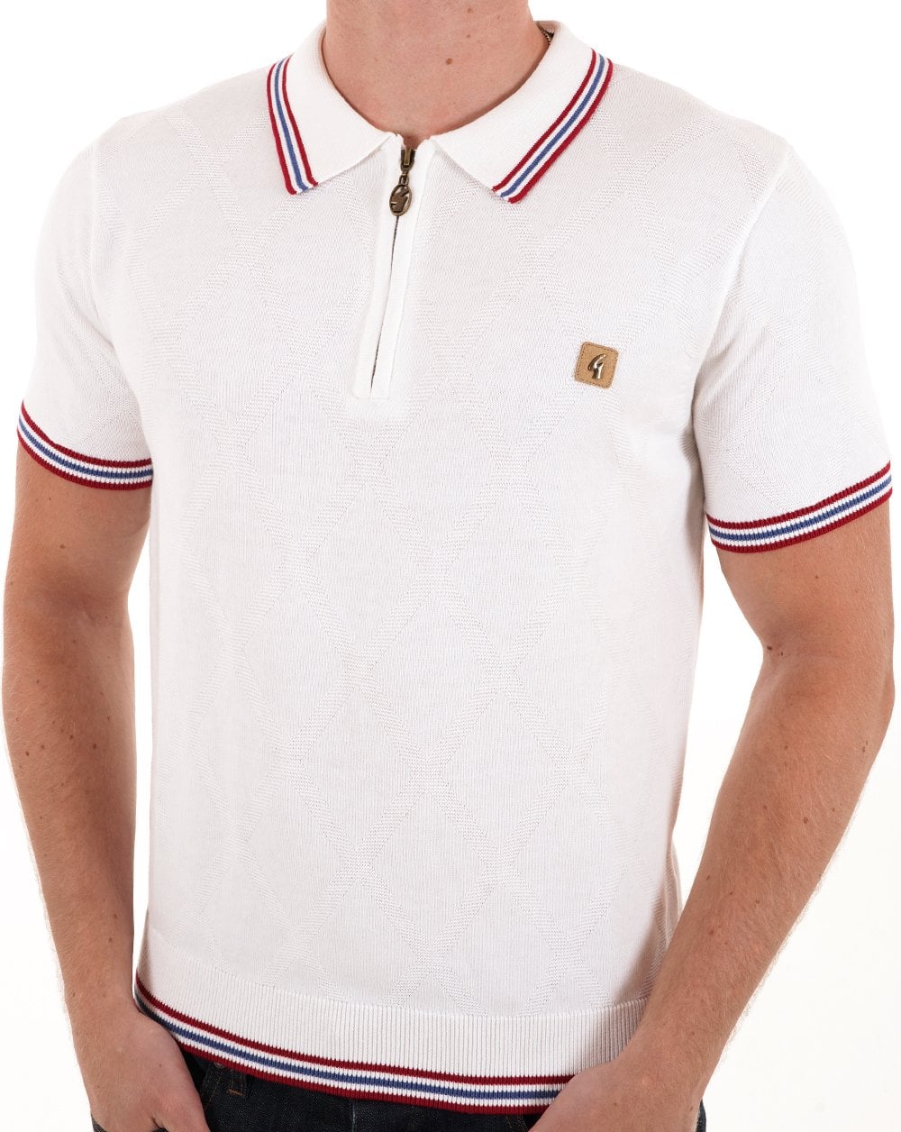Gabicci Vintage Moore Knitted Polo White - Image 4