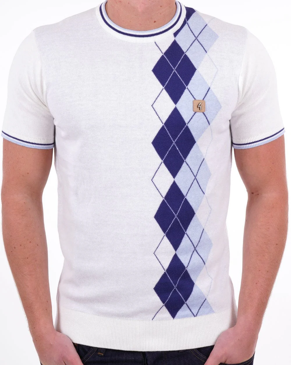Gabicci Vintage Neptune Argyle Knit Tee White