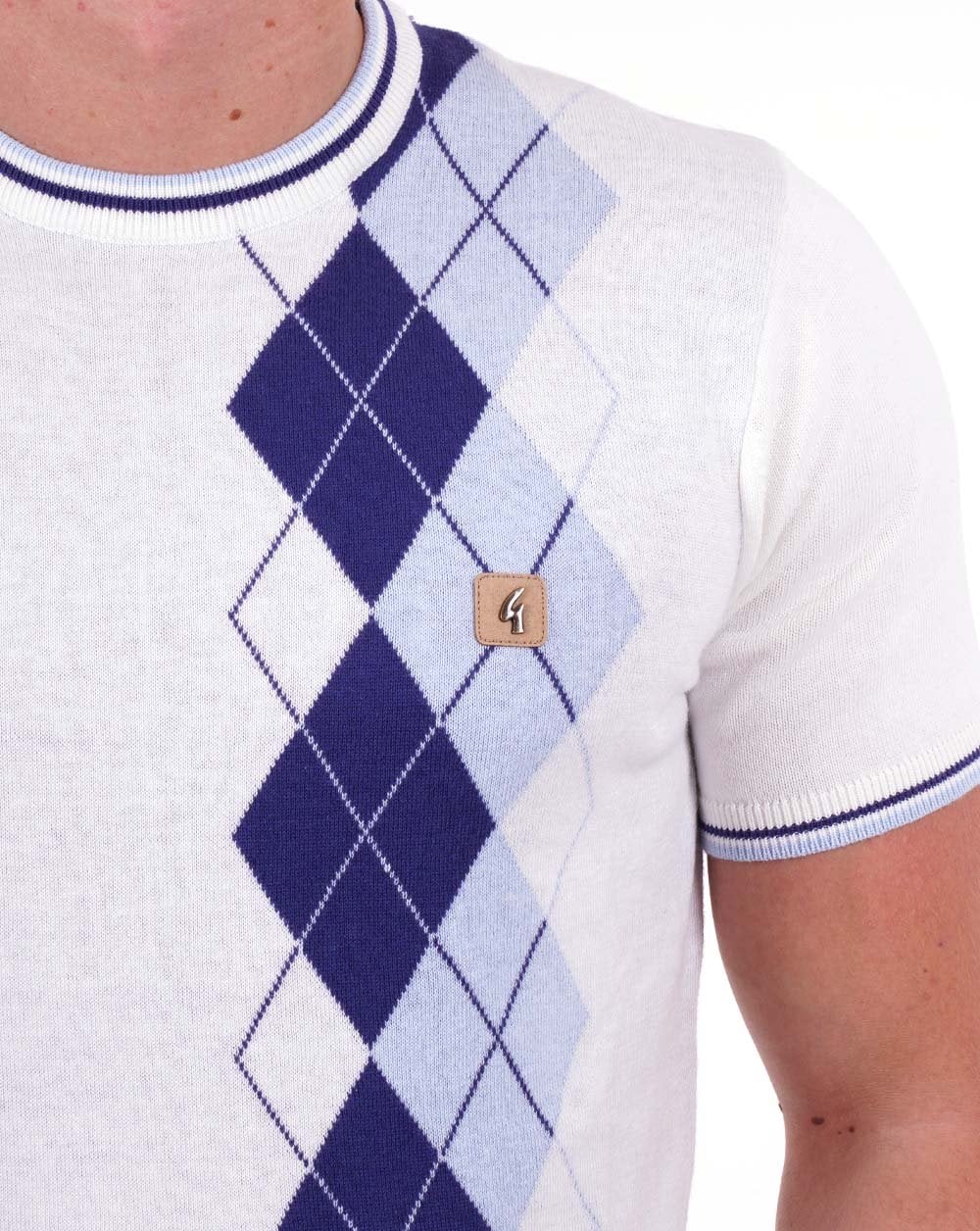 Gabicci Vintage Neptune Argyle Knit Tee White - Image 2