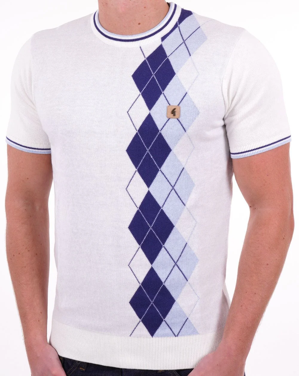 Gabicci Vintage Neptune Argyle Knit Tee White - Image 3