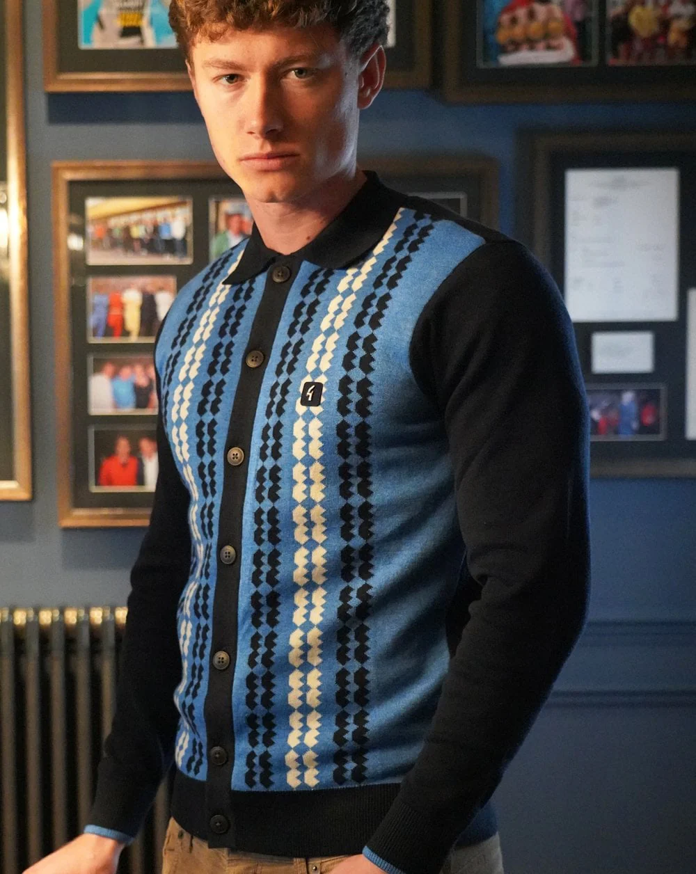 Gabicci Vintage Nicholson Long Sleeve Polo Navy - Image 2