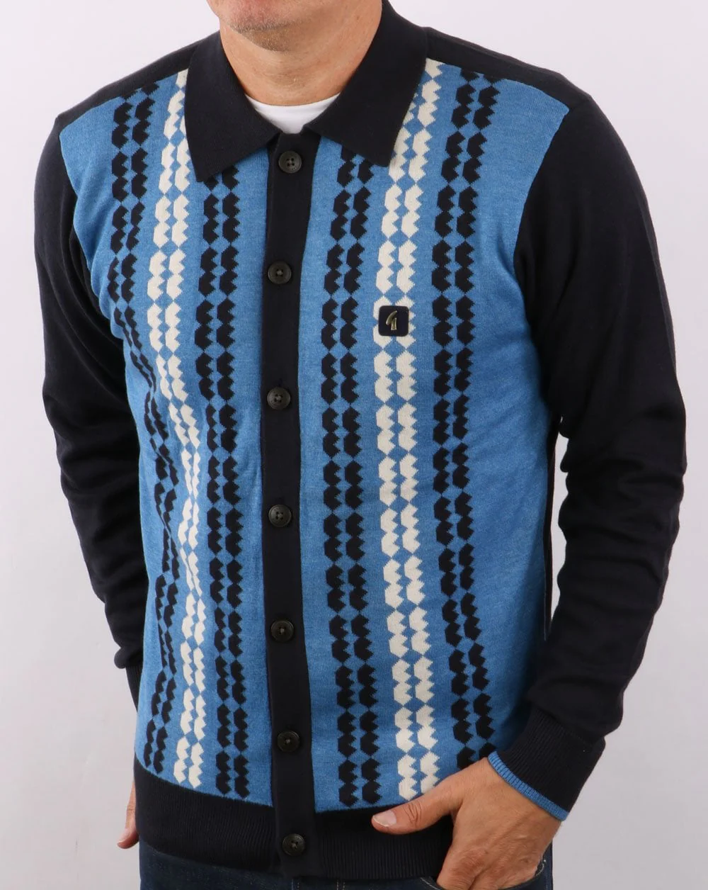 Gabicci Vintage Nicholson Long Sleeve Polo Navy - Image 3
