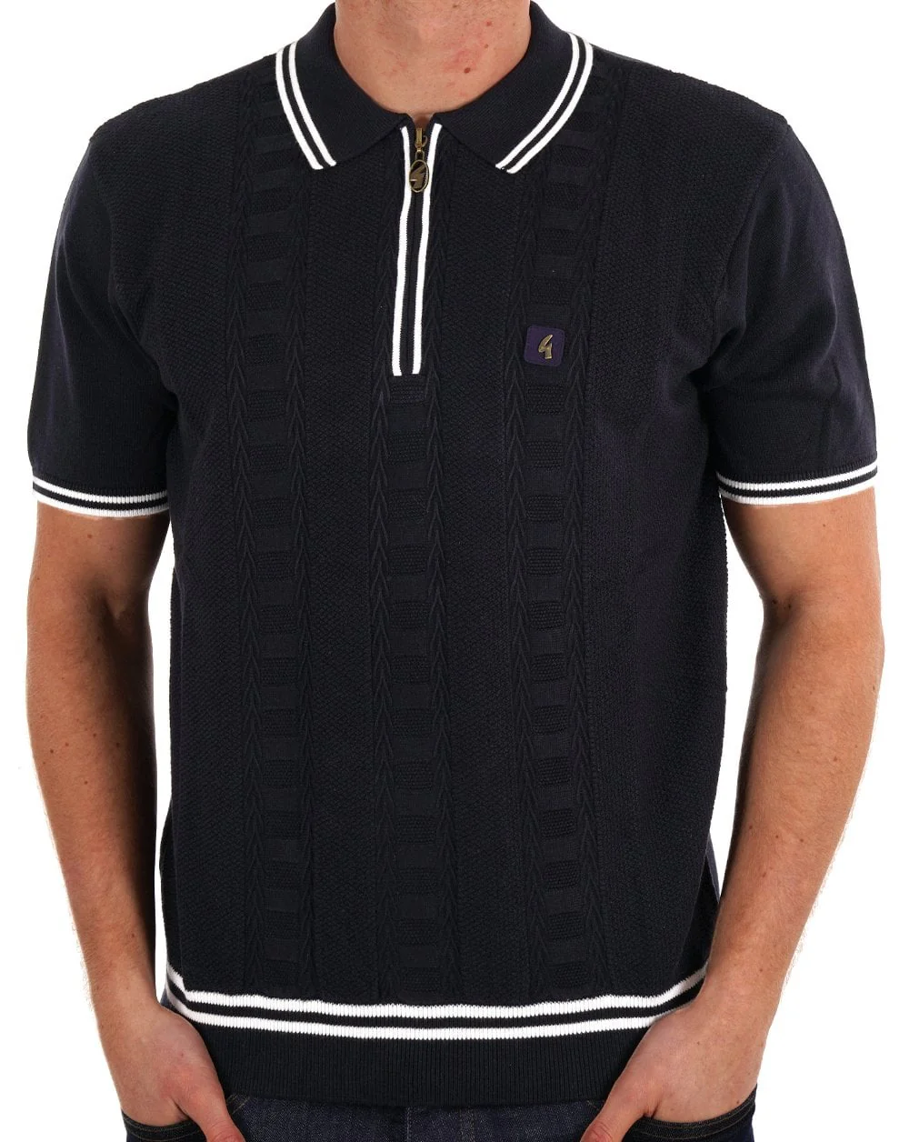Gabicci Vintage Pausini Knitted Polo Navy - Image 2