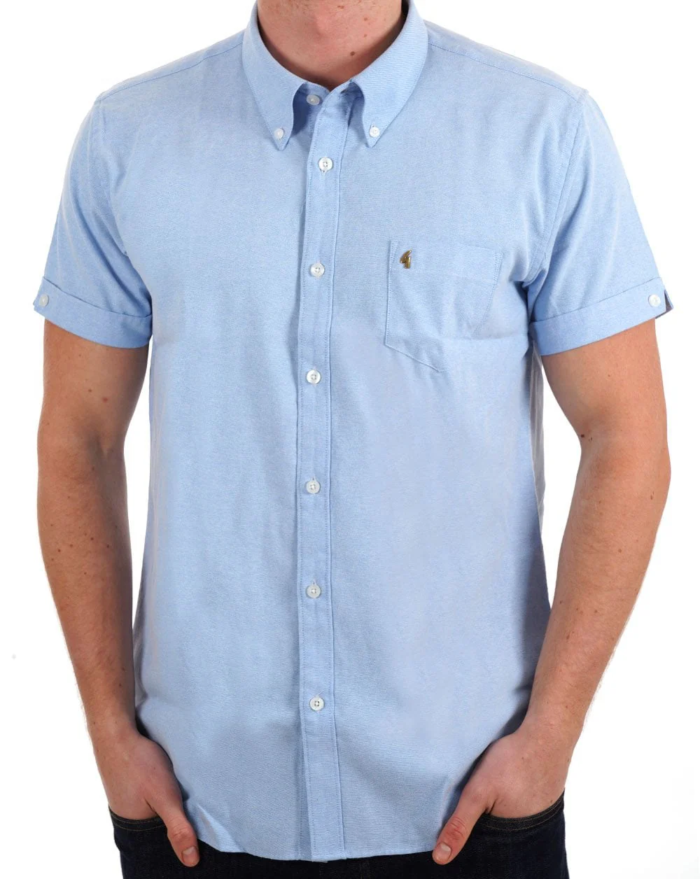 Gabicci Vintage Perez SS Oxford Shirt Sky Blue - Image 3