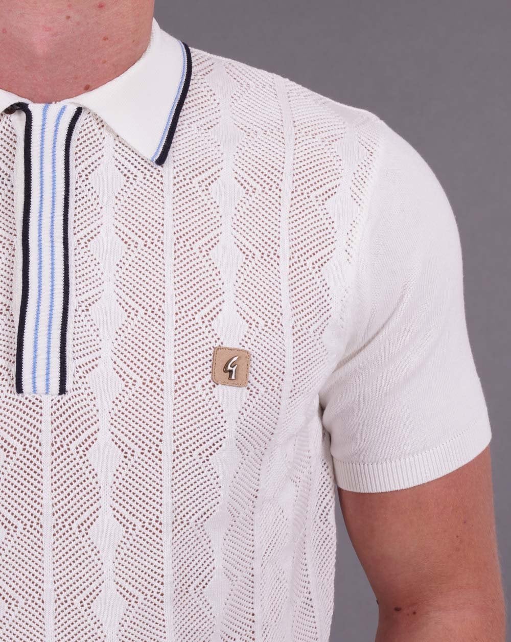 Gabicci Vintage Pinori Knit Polo White - Image 2