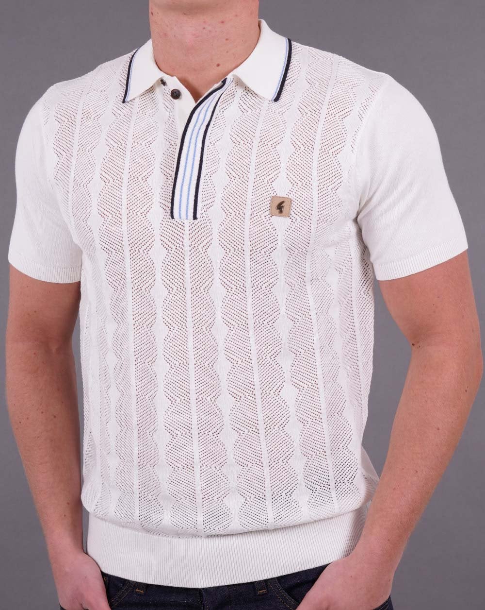 Gabicci Vintage Pinori Knit Polo White - Image 3
