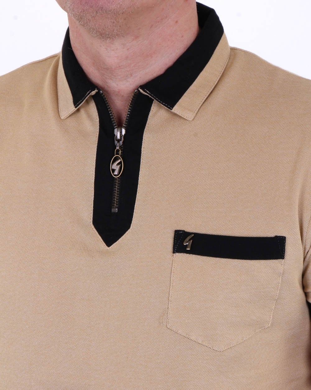 Gabicci Vintage Pirro Zipped Polo Shirt Light Mustard - Image 2
