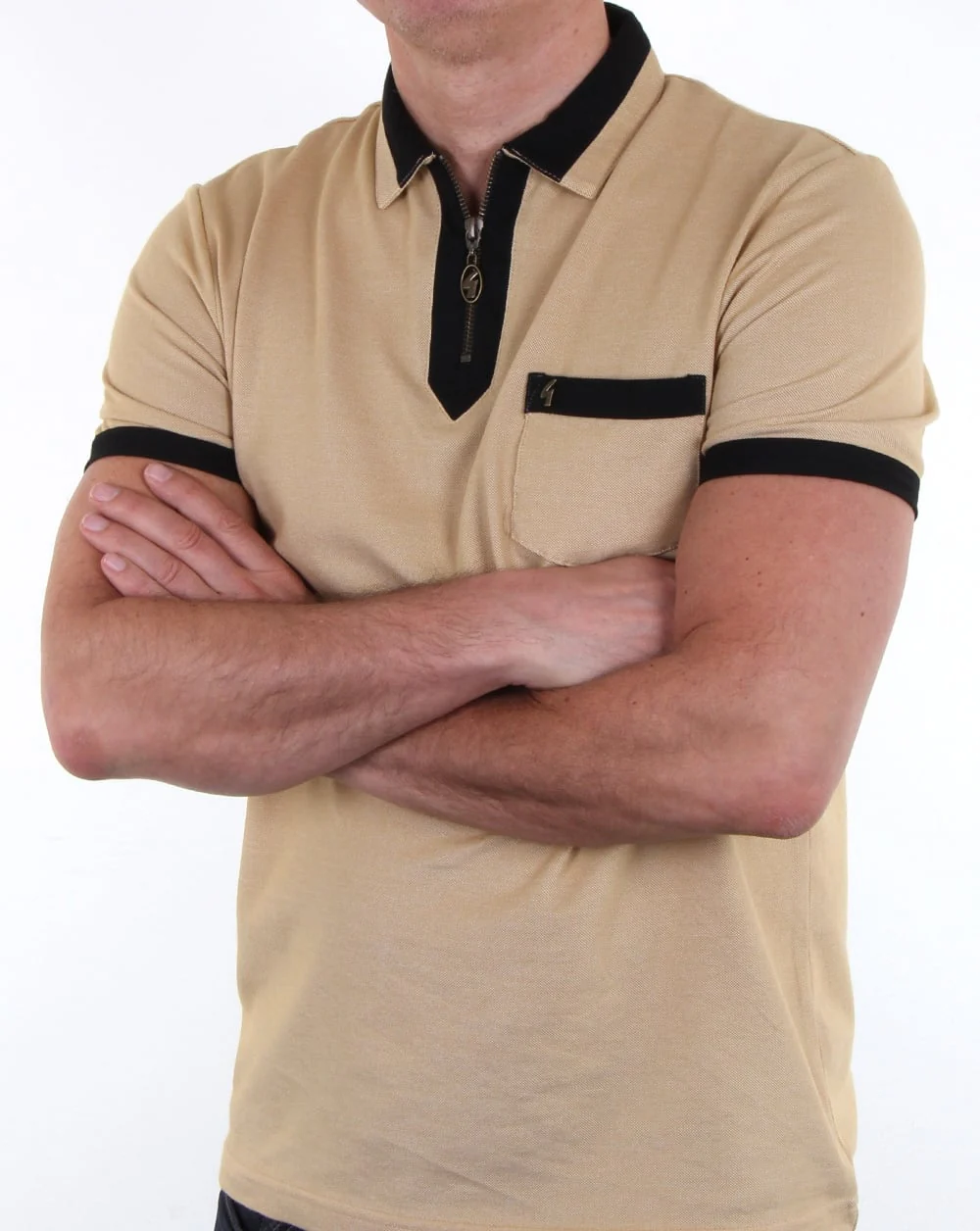 Gabicci Vintage Pirro Zipped Polo Shirt Light Mustard - Image 3
