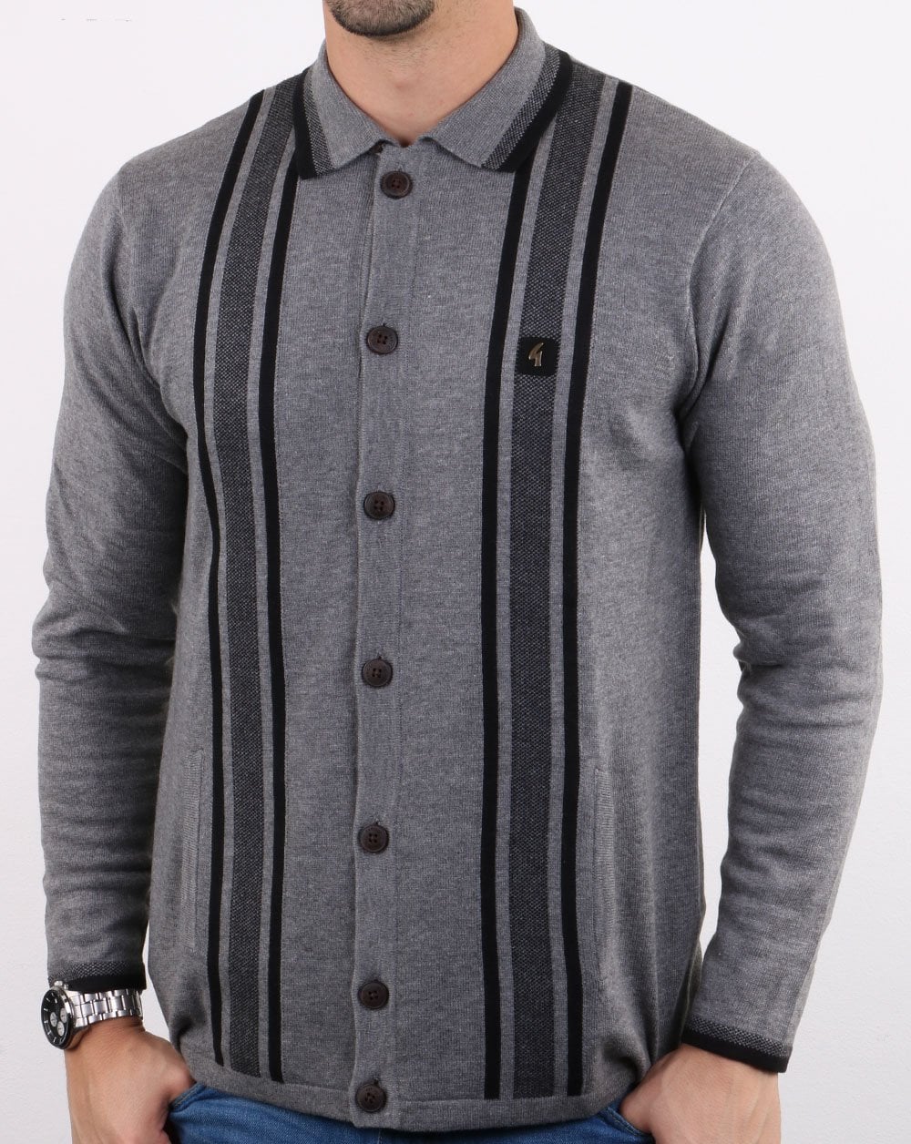 Gabicci Vintage Polo Full Button Grey