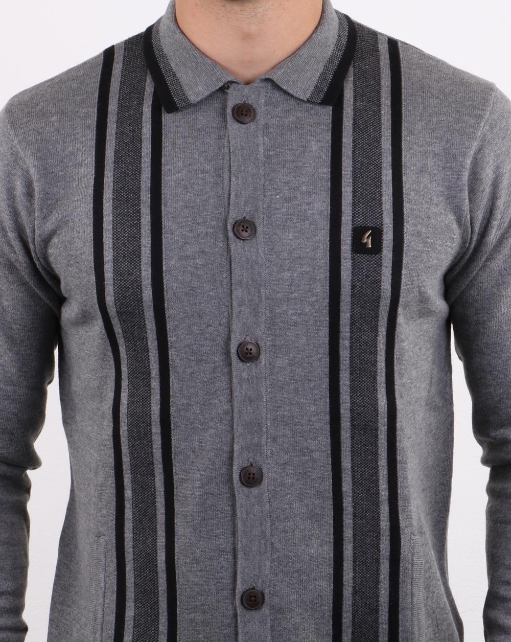 Gabicci Vintage Polo Full Button Grey - Image 4
