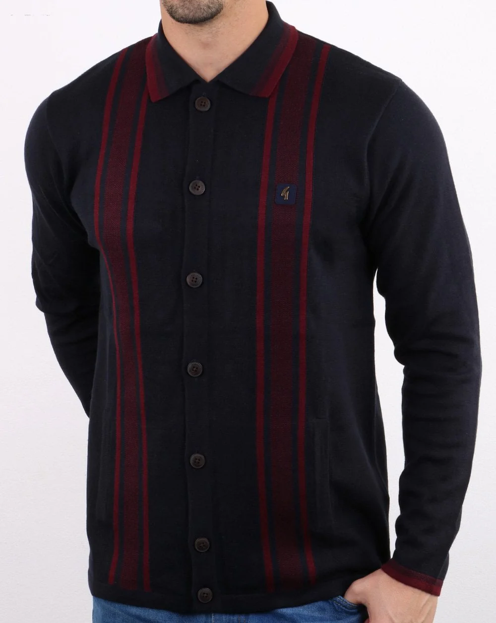 Gabicci Vintage Polo Full Button Navy - Image 2