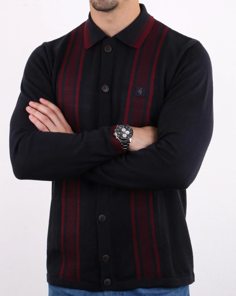 Gabicci Vintage Polo Full Button Navy - Image 3