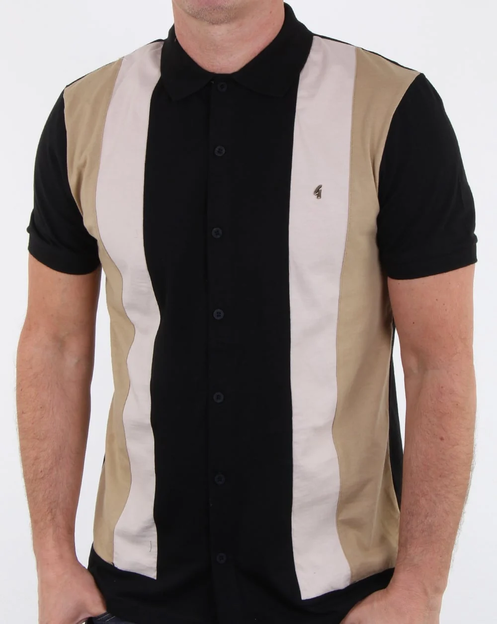 Gabicci Vintage Pulp Full Button Polo Shirt Black