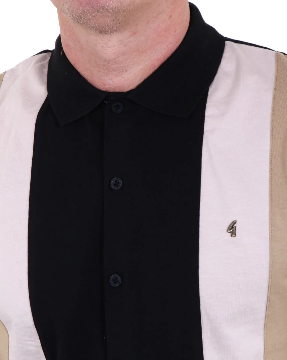 Gabicci Vintage Pulp Full Button Polo Shirt Black - Image 2
