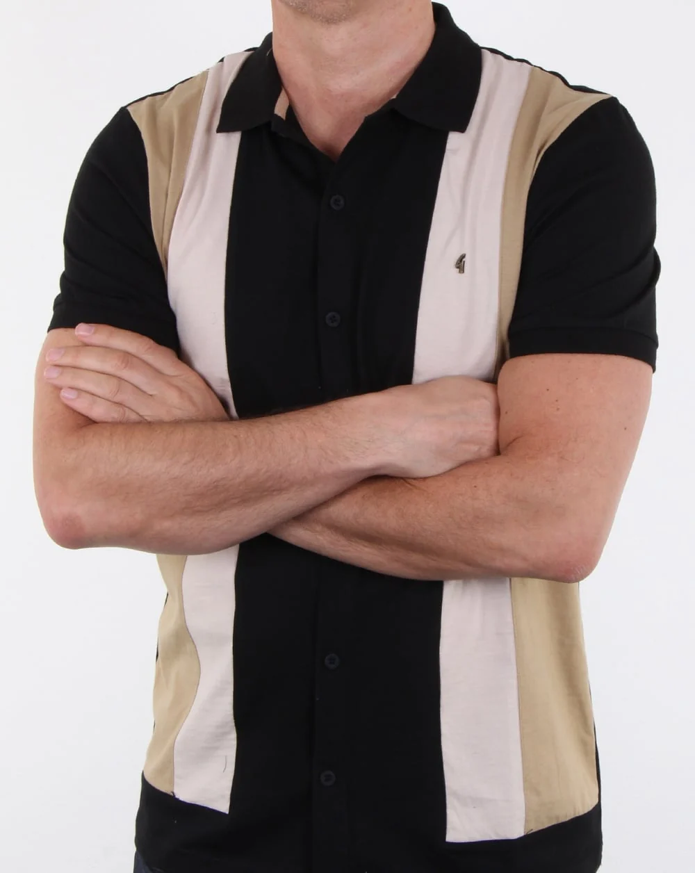 Gabicci Vintage Pulp Full Button Polo Shirt Black - Image 3