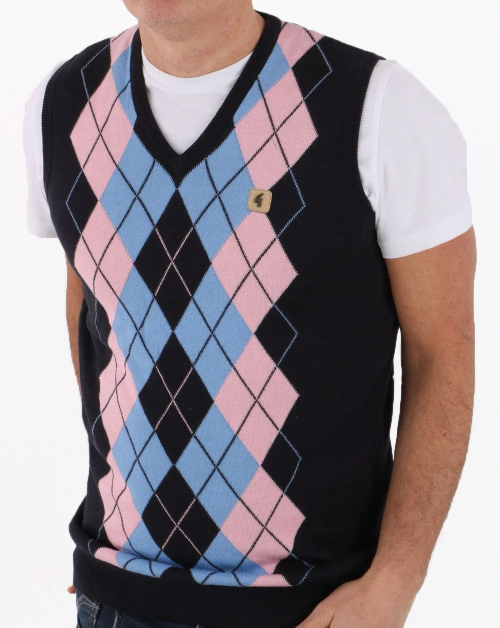 Gabicci Vintage Radcliffe Argyle Tank Top Navy - Image 3
