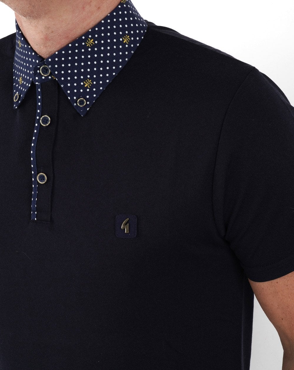 Gabicci Vintage Renfro Woven Polo Navy - Image 2